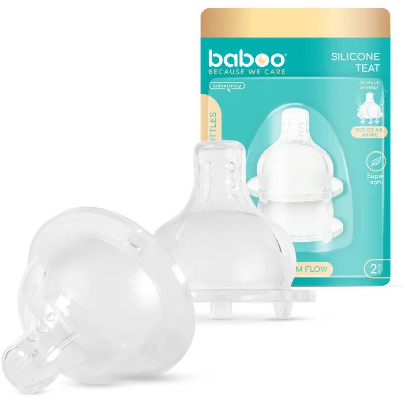 Baboo Premium Silicone Teat Medium Flow savička na láhev 3m+ 2 ks