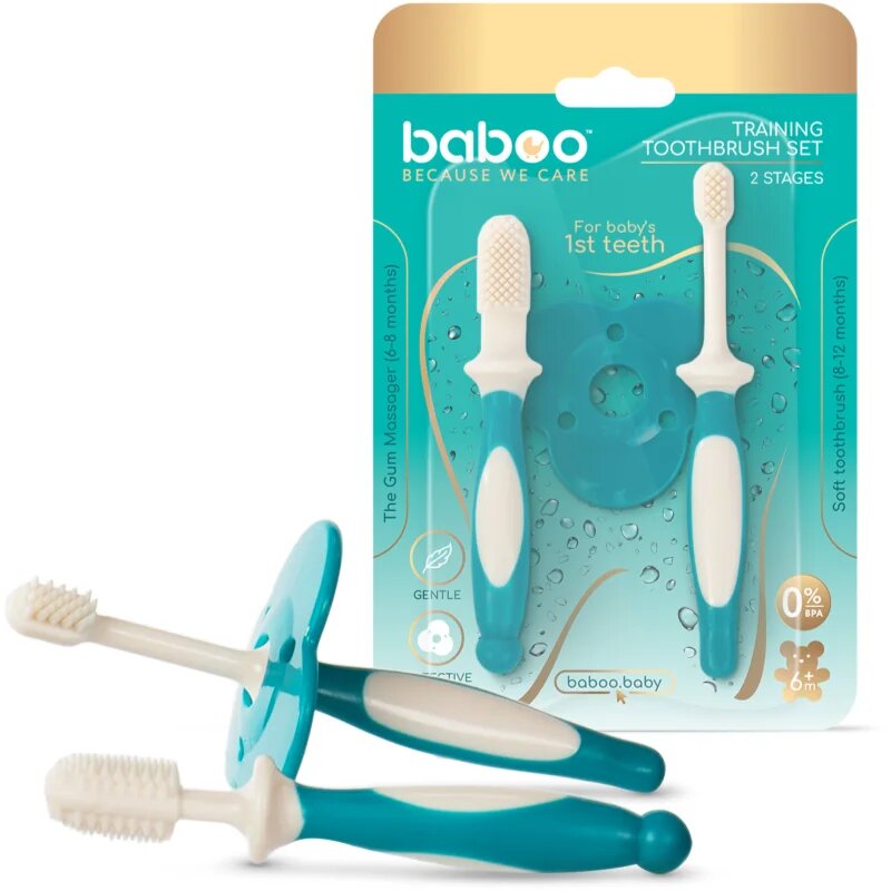 Baboo Toothbrush Set sada zubní péče pro miminka 6-12 m 2 ks