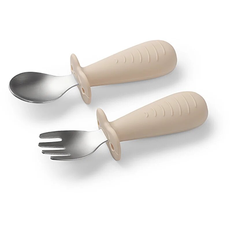 BabyOno Be Active Stainless Steel Spoon and Fork příbor pro děti Beige 12m+ 2 ks