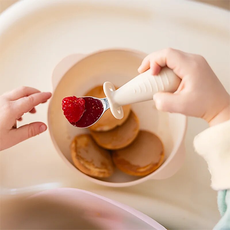 BabyOno Be Active Stainless Steel Spoon and Fork příbor pro děti Beige 12m+ 2 ks