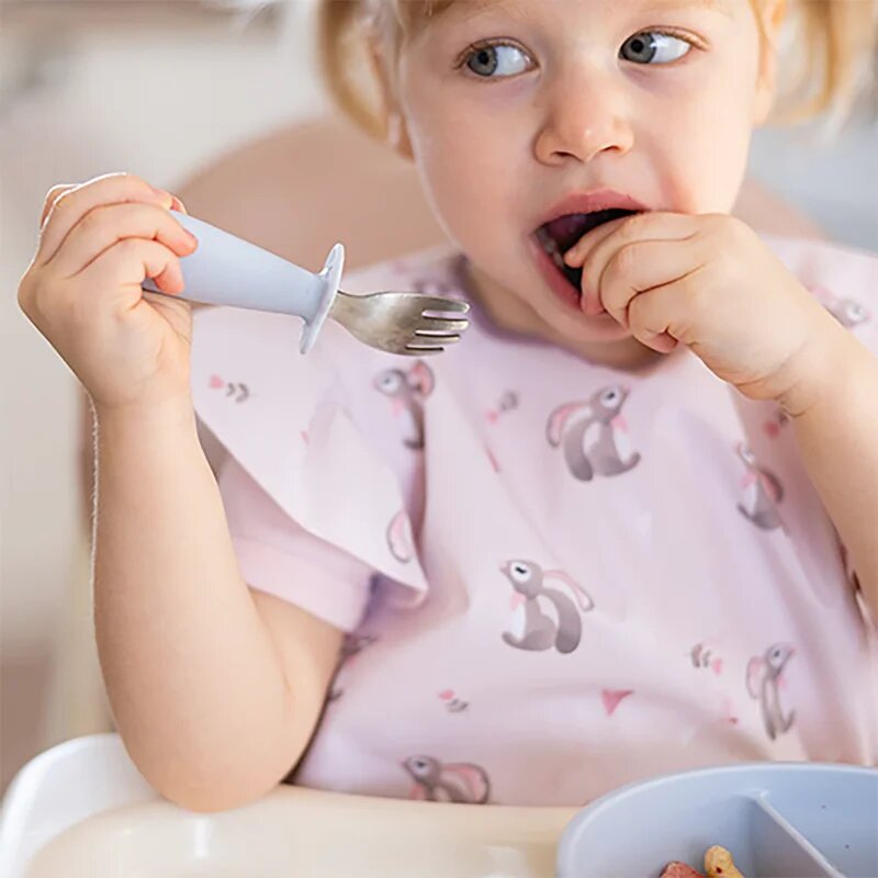 BabyOno Be Active Stainless Steel Spoon and Fork příbor pro děti Beige 12m+ 2 ks