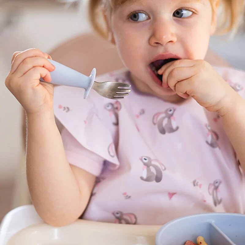 BabyOno Be Active Stainless Steel Spoon and Fork příbor pro děti Mint 12m+ 2 ks