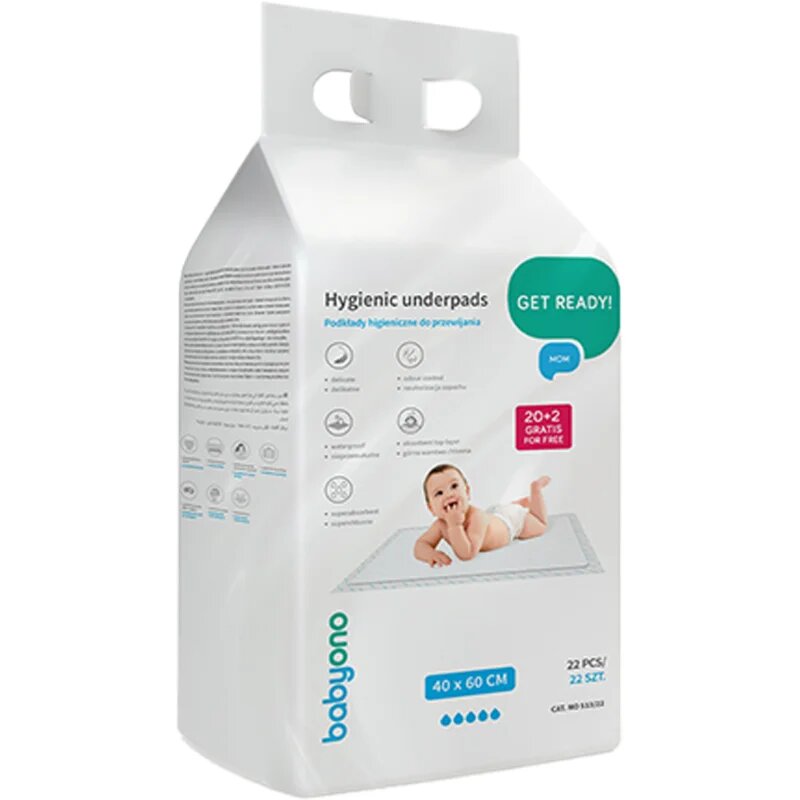 BabyOno Get Ready Hygienic Underpads jednorázové přebalovací podložky 40 x 60 cm 22 ks