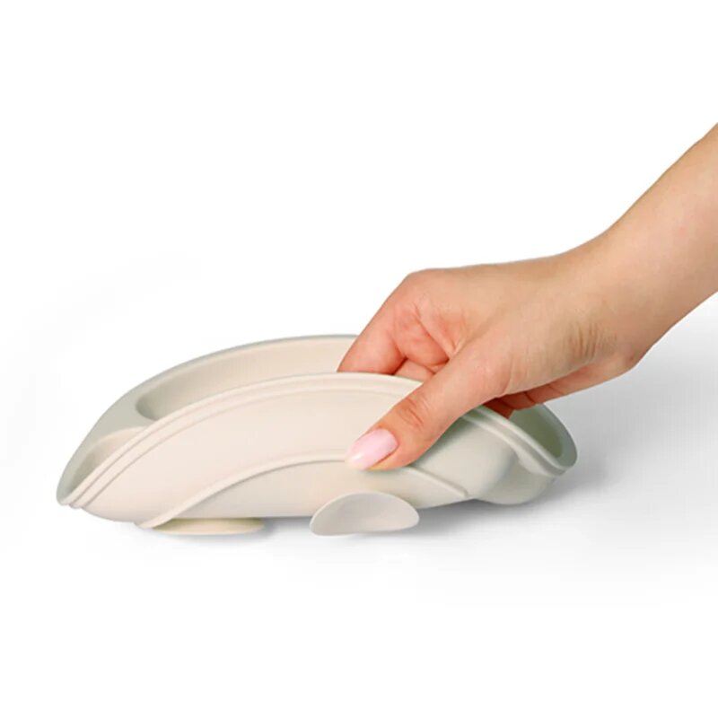 BabyOno Siilicone Plate 6m+ dělený talíř s přísavkou Beige 1 ks