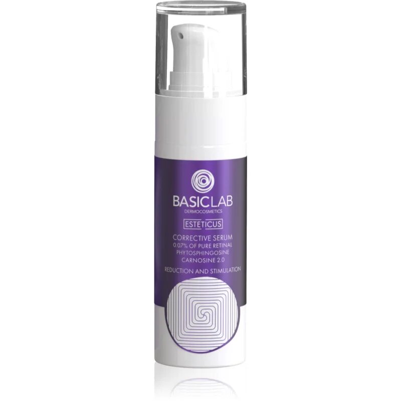 BasicLab Dermocosmetics Esteticus vyhlazující sérum pro sjednocení barevného tónu pleti 0.07% Pure Retinal 30 ml