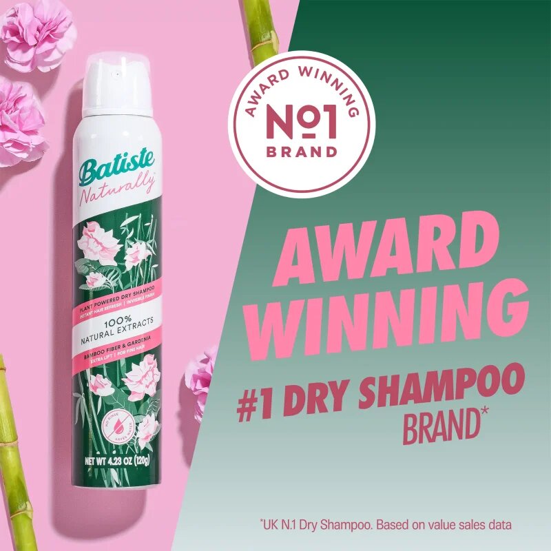 Batiste Naturally Bamboo & Gardenia suchý šampon pro absorpci přebytečného mazu a pro osvěžení vlasů 200 ml