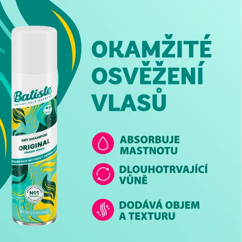 Batiste Original suchý šampon pro absorpci přebytečného mazu a pro osvěžení vlasů 200 ml