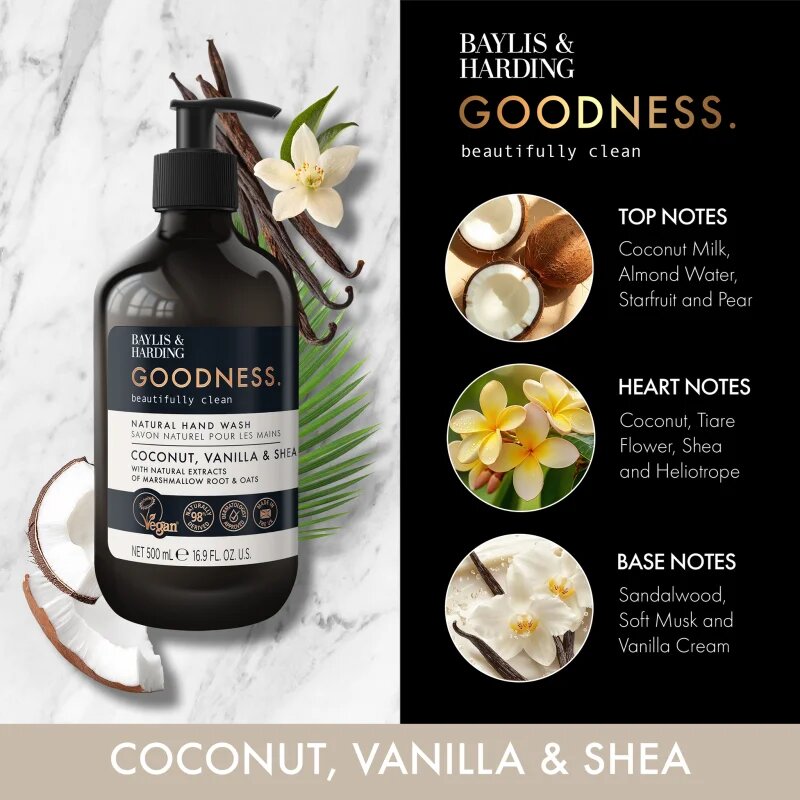 Baylis & Harding Goodness Coconut Vanilla & Shea přírodní tekuté mýdlo na ruce 500 ml