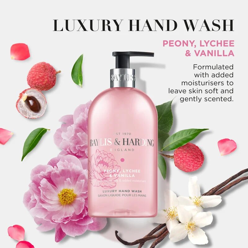 Baylis & Harding Peony Lychee & Vanilla tekuté mýdlo na ruce s hydratačním účinkem 500 ml
