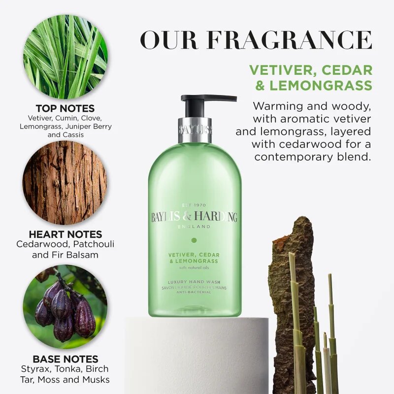 Baylis & Harding Vetiver Cedar & Lemongrass Anti-Bacterial tekuté mýdlo na ruce 500 ml