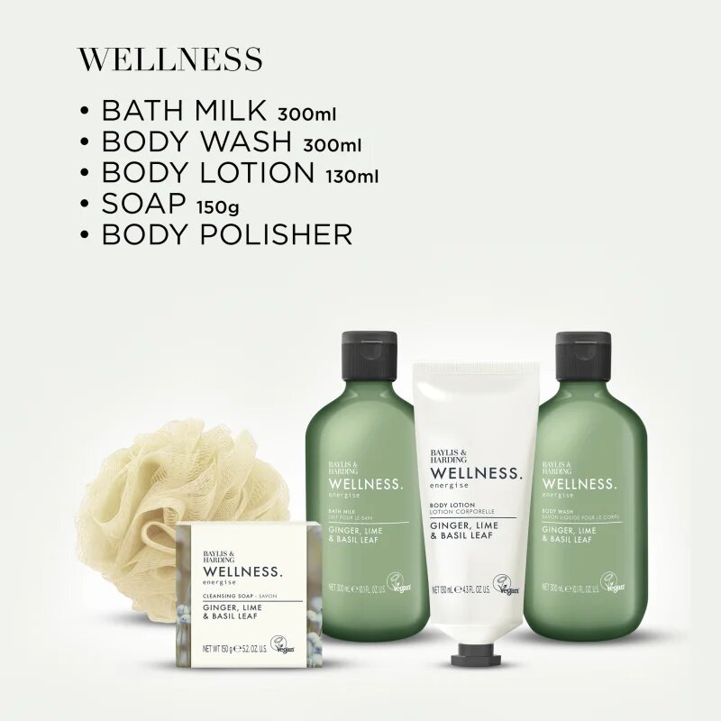 Baylis & Harding Wellness. Energise dárková sada kosmetická taštička Ginger Lime & Basil Leaf