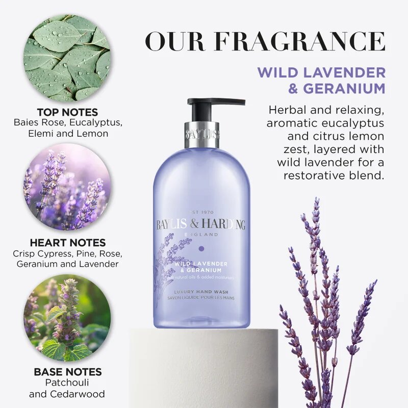 Baylis & Harding Wild Lavender & Geranium tekuté mýdlo na ruce s hydratačním účinkem 500 ml