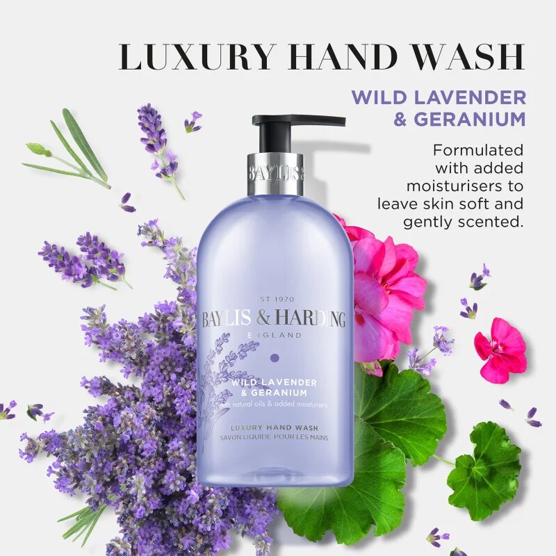 Baylis & Harding Wild Lavender & Geranium tekuté mýdlo na ruce s hydratačním účinkem 500 ml