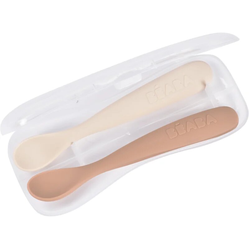 Beaba Set of 2 Ergonomic Spoons lžička s pouzdrem Clay Praline 4m+ 2 ks