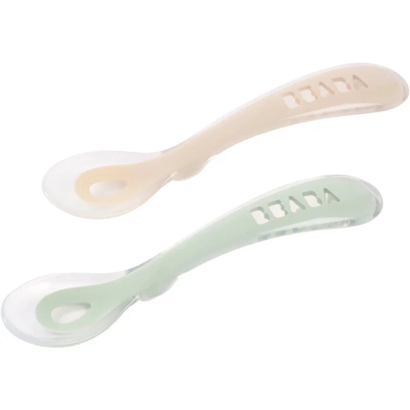 Beaba Silicone Spoon Set lžička Clay / Misty green 8m+ 2 ks