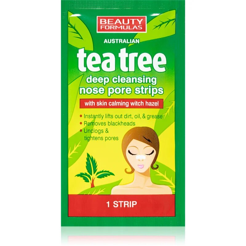 Beauty Formulas Tea Tree čisticí náplast na zanešené póry na nose 6 ks