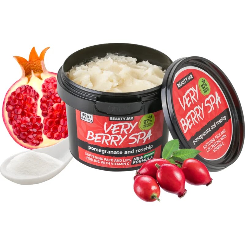Beauty Jar Very Berry Spa zjemňující cukrový peeling na obličej 120 g