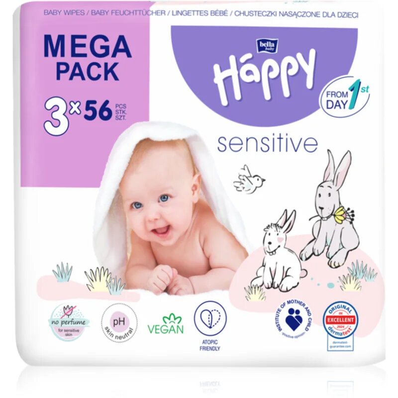 BELLA Baby Happy Sensitive vlhčené ubrousky 3x56 ks