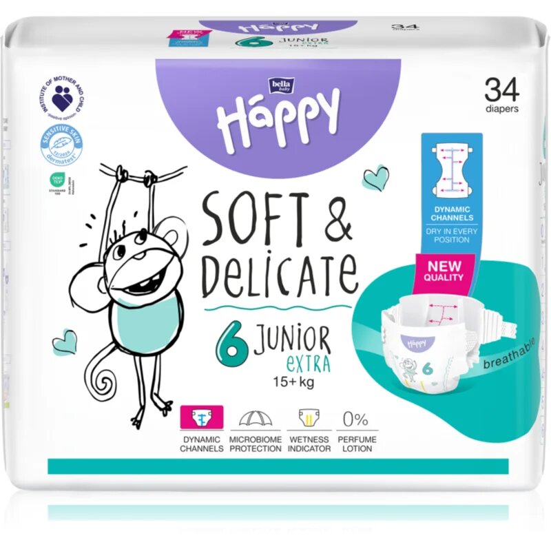 BELLA Baby Happy Soft&Delicate jednorázové pleny s kanálky Junior Extra 15+ kg 34 ks