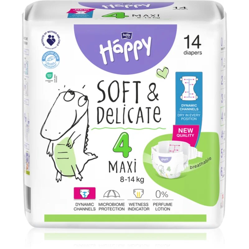 BELLA Baby Happy Soft&Delicate jednorázové pleny s kanálky Maxi 8-14 kg 14 ks