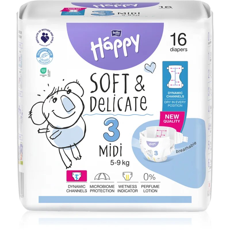 BELLA Baby Happy Soft&Delicate jednorázové pleny s kanálky Midi 5-9 kg 16 ks