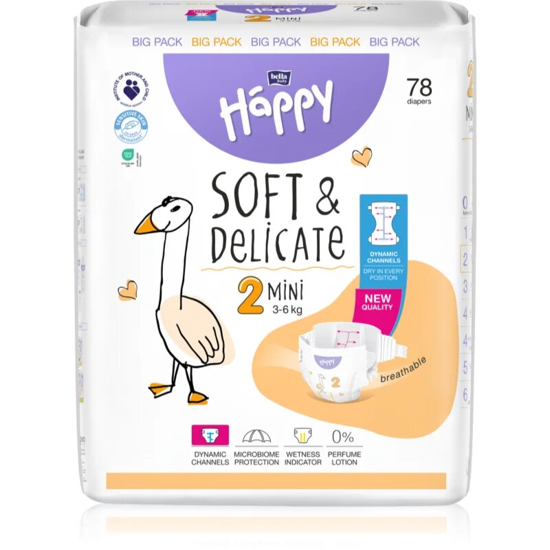BELLA Baby Happy Soft&Delicate jednorázové pleny s kanálky Mini 3-6 kg 78 ks