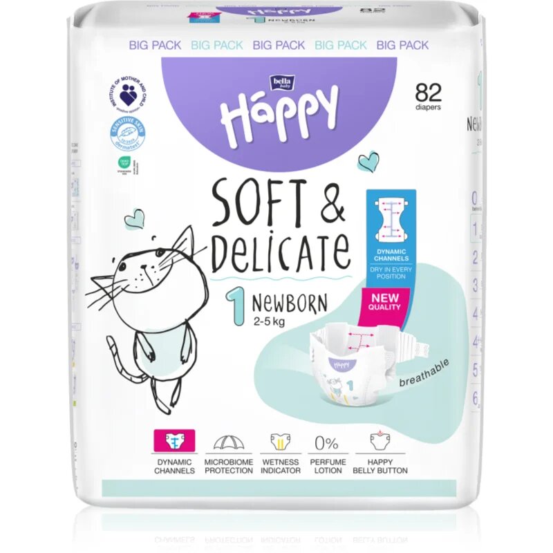 BELLA Baby Happy Soft&Delicate jednorázové pleny s kanálky Newborn 2-5 kg 82 ks