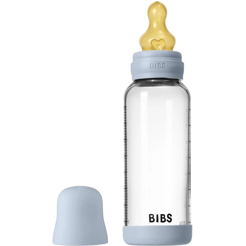 BIBS Baby Glass Bottle Round Latex antikoliková láhev Baby Blue 1 ks