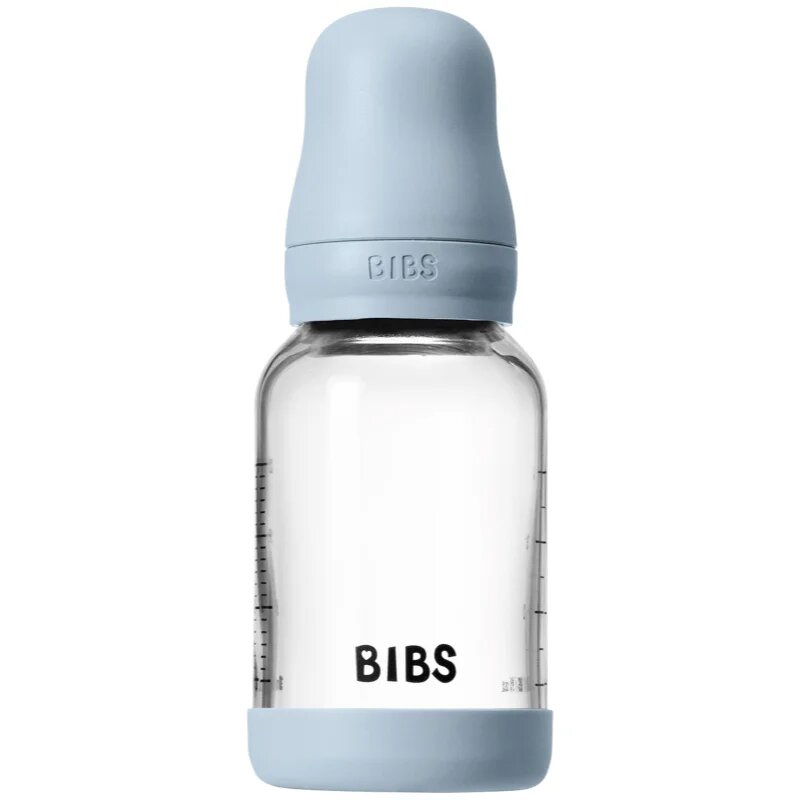 BIBS Baby Glass Bottle Silicone antikoliková láhev se silikonovým pítkem Baby Blue 1 ks