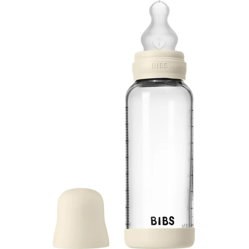 BIBS Baby Glass Bottle Silicone antikoliková láhev se silikonovým pítkem Ivory 1 ks