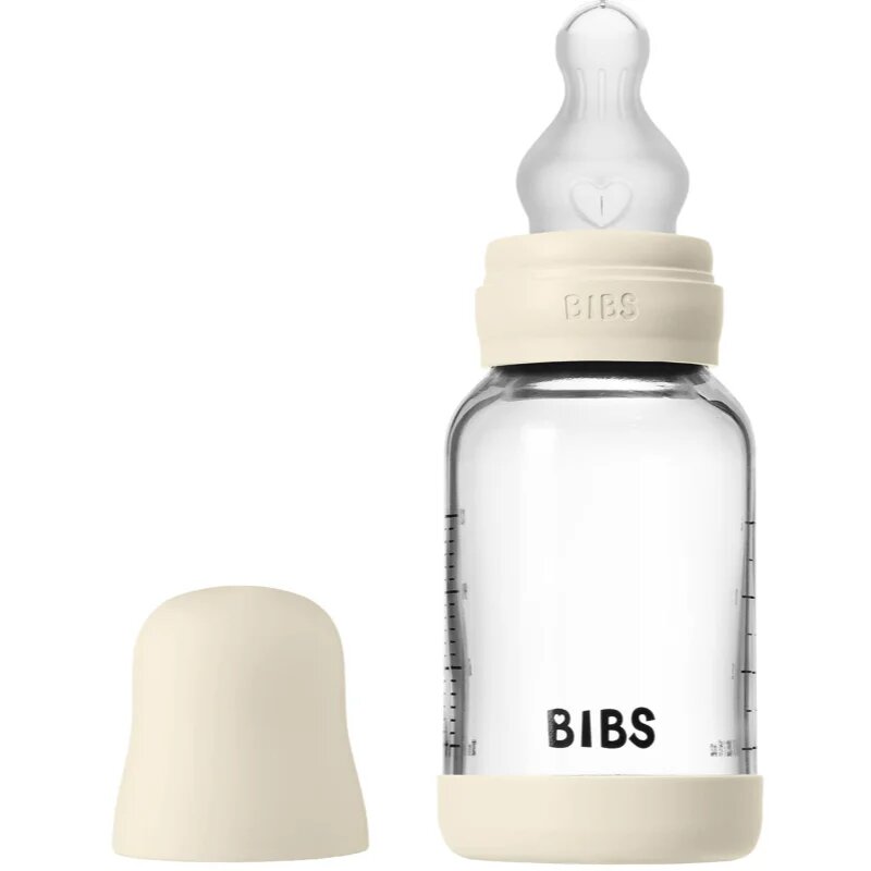 BIBS Baby Glass Bottle Silicone antikoliková láhev se silikonovým pítkem Ivory 1 ks