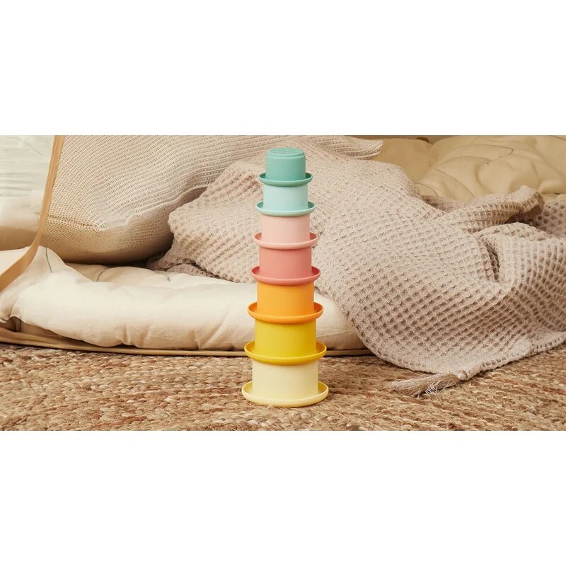 Bieco Silicone Stacking Cups Tropical Vibes stohovací kelímky 12 m+ 7 ks