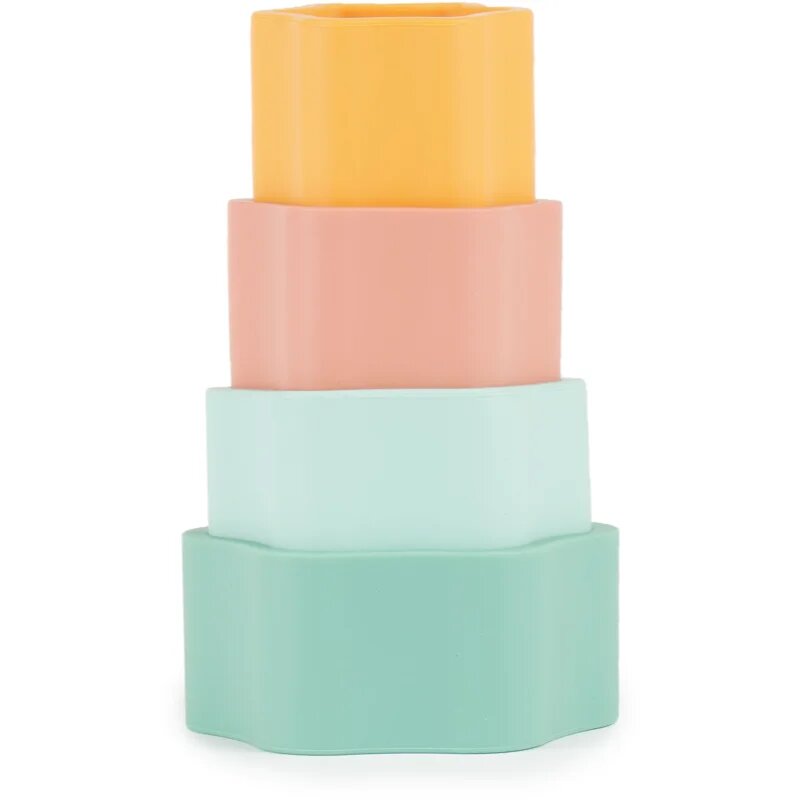 Bieco Silicone Stacking Tower Flower aktivity hračka 12 m+ Tropical Vibes 4 ks
