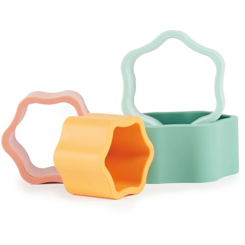 Bieco Silicone Stacking Tower Flower aktivity hračka 12 m+ Tropical Vibes 4 ks