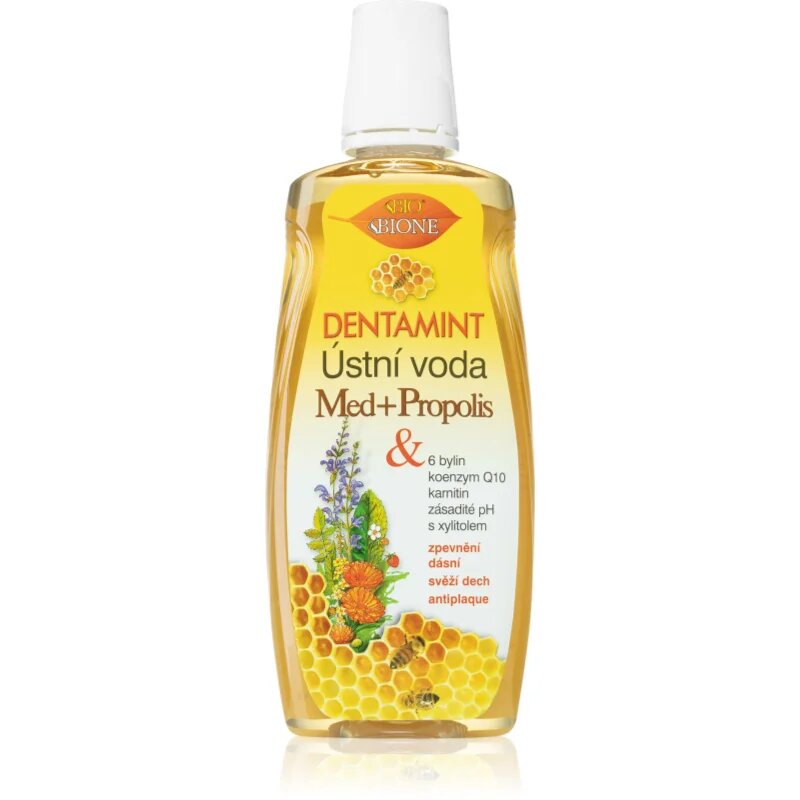 Bione Cosmetics Dentamint Med + Propolis ústní voda příchuť Honey + Propolis 500 ml