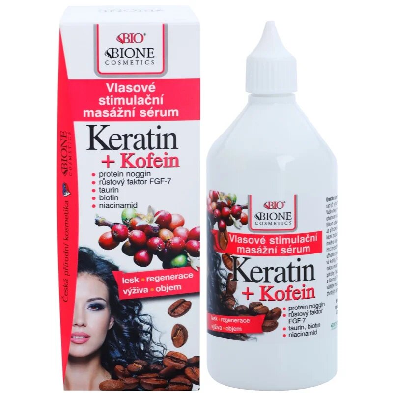 Bione Cosmetics Keratin + Kofein sérum pro růst vlasů a posílení od kořínků 215 ml