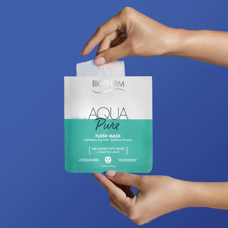 Biotherm Aqua Pure Flash Mask plátýnková maska s hydratačním účinkem pro regeneraci pleti 31 g