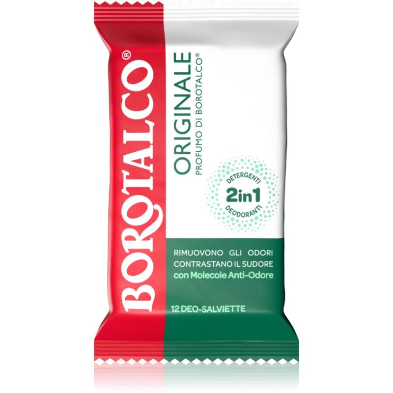Borotalco Original Deo Wipes osvěžující vlhčené ubrousky na nohy tělo a podpaží 12 ks