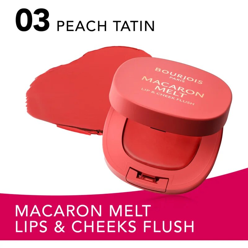 Bourjois Macaron Melt Lip & Cheek Flush tvářenka 2 v 1 odstín 03 Peach Tatin 5 g