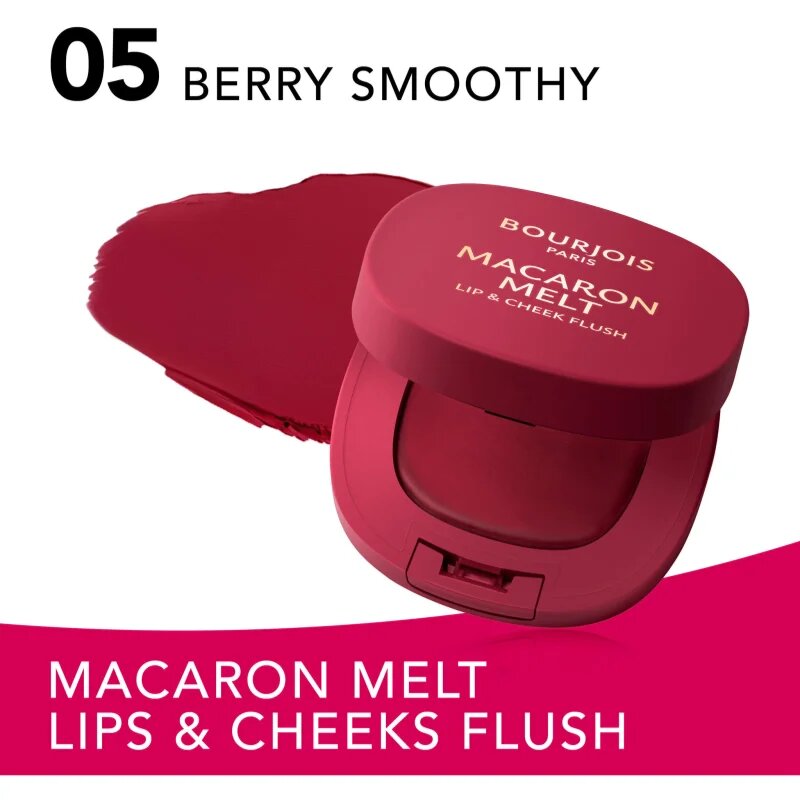 Bourjois Macaron Melt Lip & Cheek Flush tvářenka 2 v 1 odstín 05 Berry Smoothy 5 g