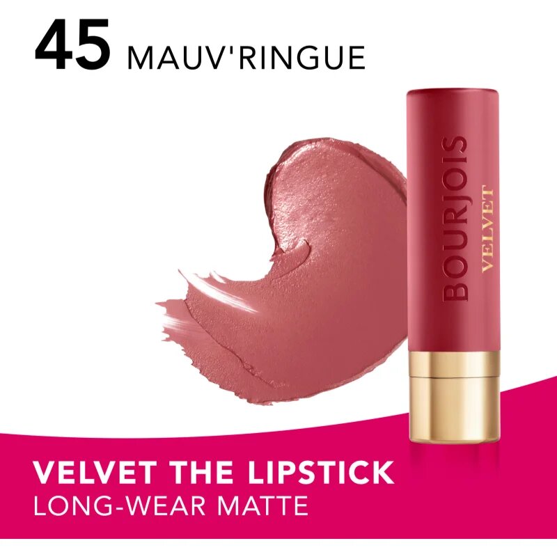 Bourjois Rouge Velvet The Lipstick dlouhotrvající rtěnka s matným efektem odstín 45 Mauv Ringue 2.4 g