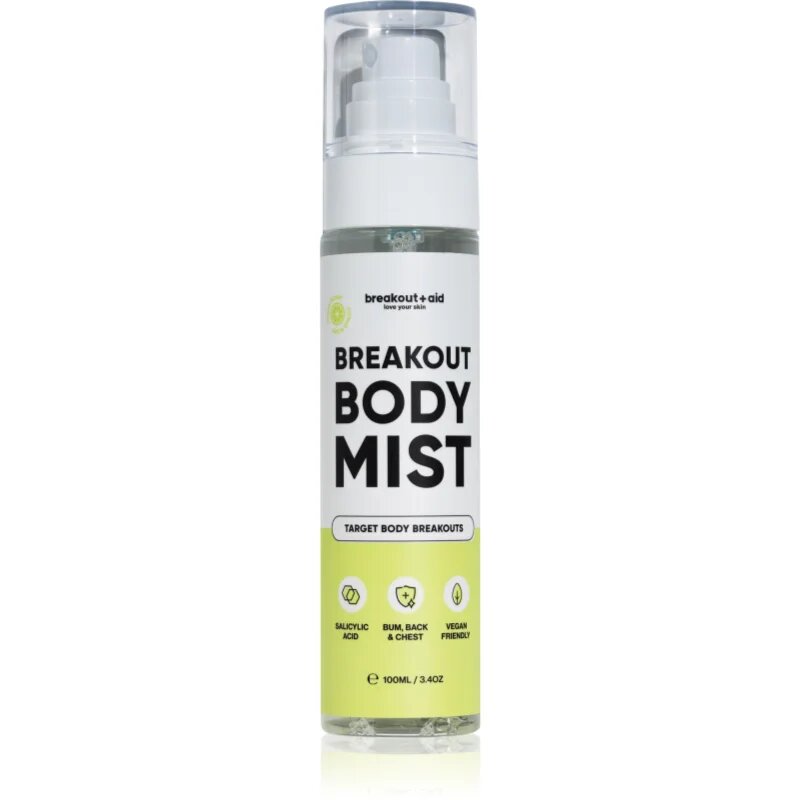 breakout + aid Body Mist tělový sprej s niacinamidem a kyselinou salicylovou proti akné 100 ml