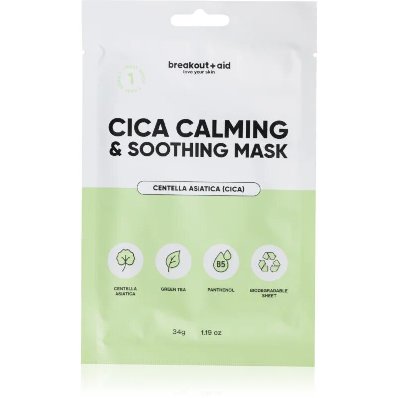 breakout + aid Cica Calming & Soothing Mask zklidňující plátýnková maska 34 g