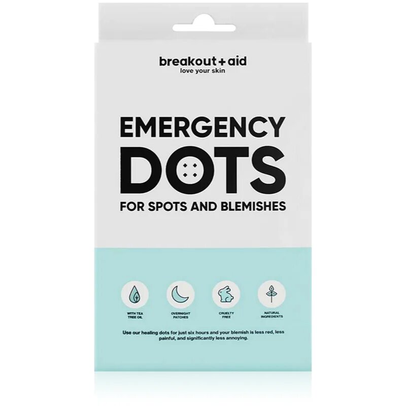 breakout + aid Emergency Dots For Spots and Blemishes lokální péče proti akné na obličej dekolt a záda s Tea Tree oil 72 ks