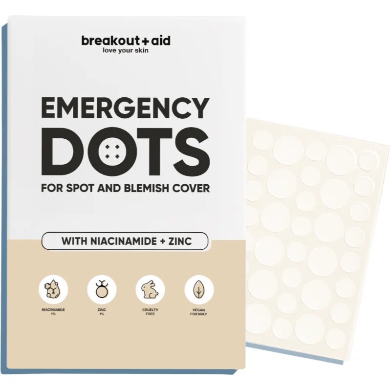 breakout + aid Emergency Dots For Spots and Blemishes lokální péče proti akné s niacinamidem a zinkem 72 ks