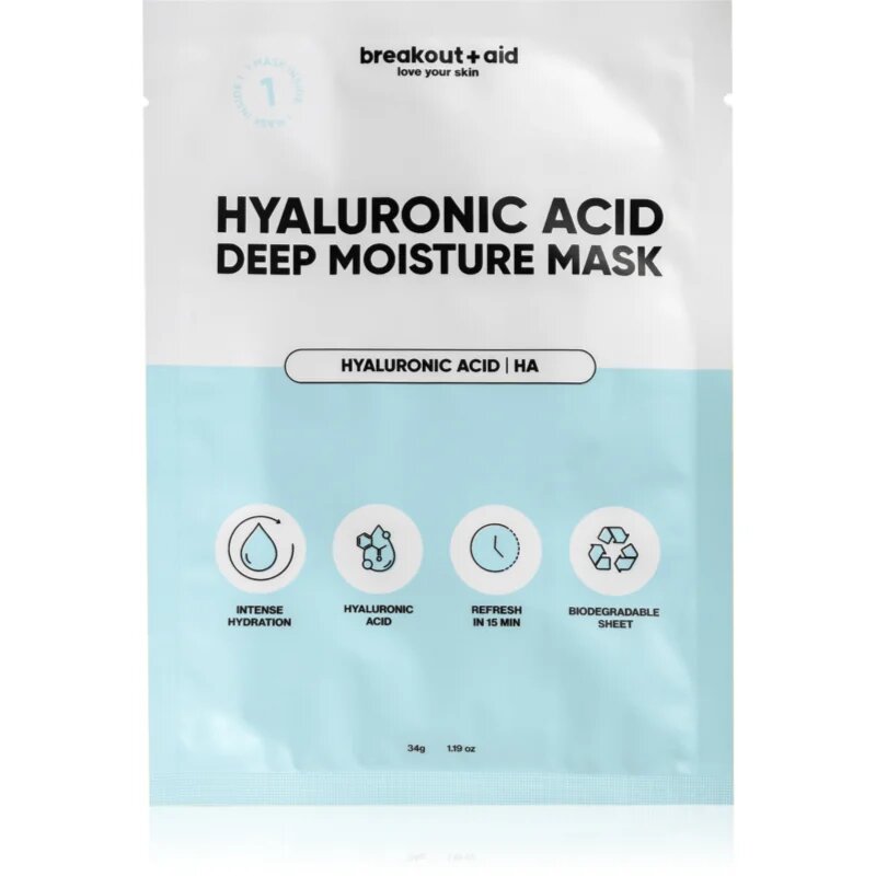 breakout + aid Hyaluronic Acid Deep Moisture Mask hydratační plátýnková maska s kyselinou hyaluronovou 34 g