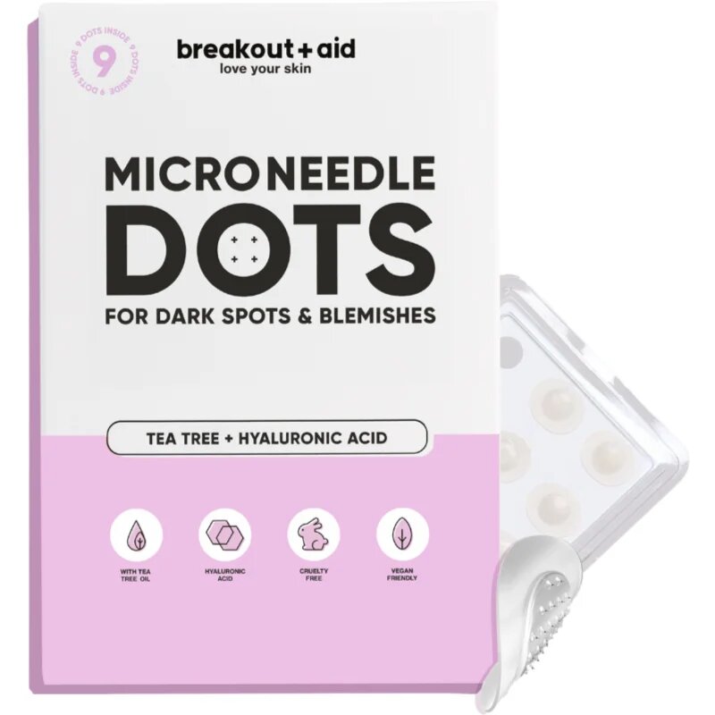 breakout + aid Microneedle Dots lokální péče s mikrojehličkami na tmavé skvrny po akné 9 ks