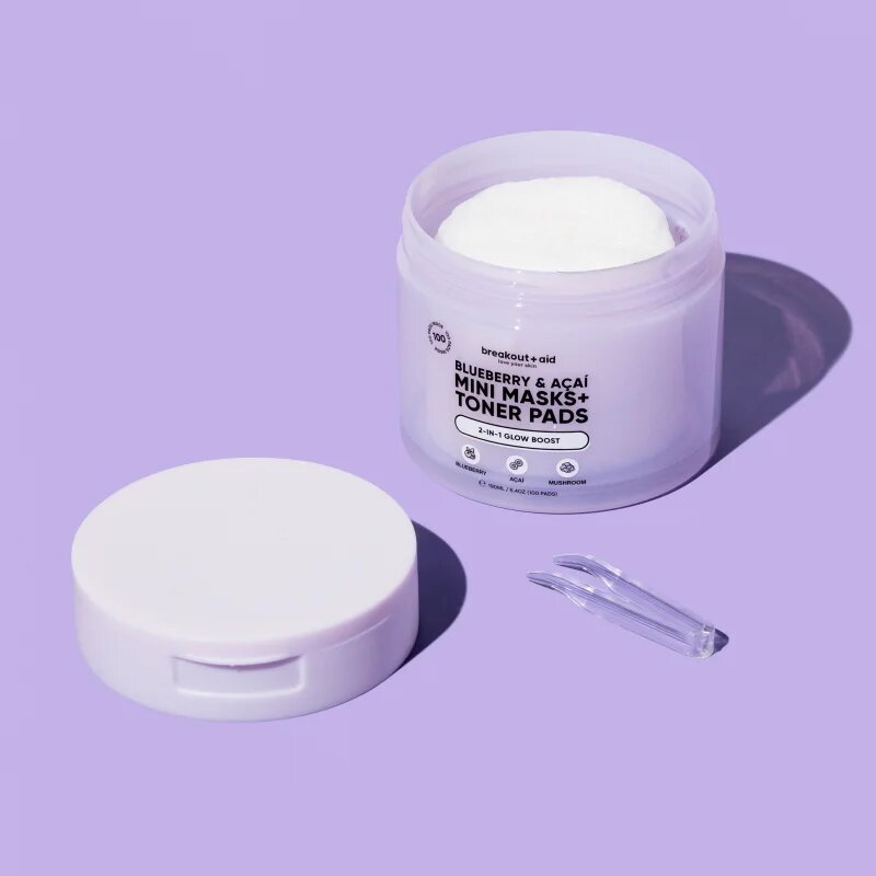breakout + aid Mini Masks+Toner Pads Bluberry & Acai tonizační polštářky pro rozjasnění a hydrataci 100 ml