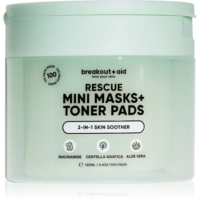 breakout + aid Mini Masks+Toner Pads Rescue tonizační polštářky pro zklidnění pleti 100 ks
