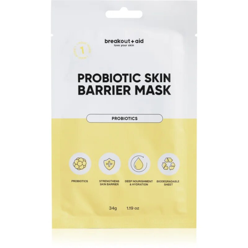 breakout + aid Probiotoc Skin Barrier Mask plátýnková maska pro posílení pleťové bariéry 34 g